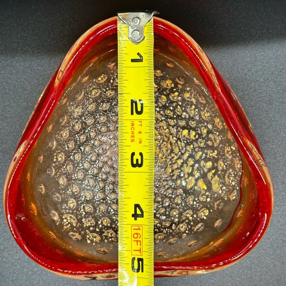 Vintage Murano Red to Clear Controlled Bubble Candy Dish with Gold Inclusions - Picture 6 of 6